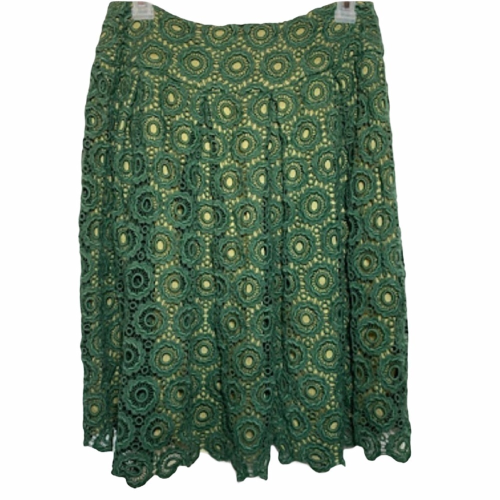 Anthropologie Moulinette Soeurs Tuberose Eyelet Skirt Sz 6 Green Floral Openwork